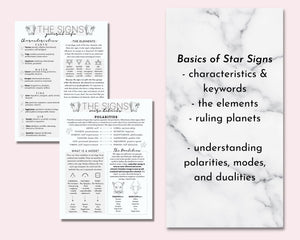 Astrology Basics Printable Grimoire Pages, Reference Cheat Sheets