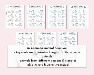 Animal Familiars, Spiritual Witchcraft Printable Grimoire Pages