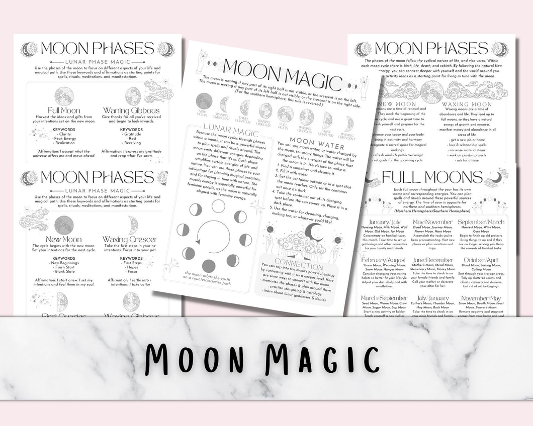 Moon Magic Grimoire Pages, Digital Book of Shadows Pages