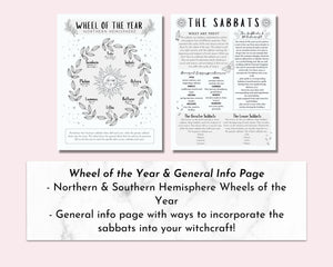 The Sabbats Printable Grimoire Pages, Wiccan Pagan Wheel of the Year