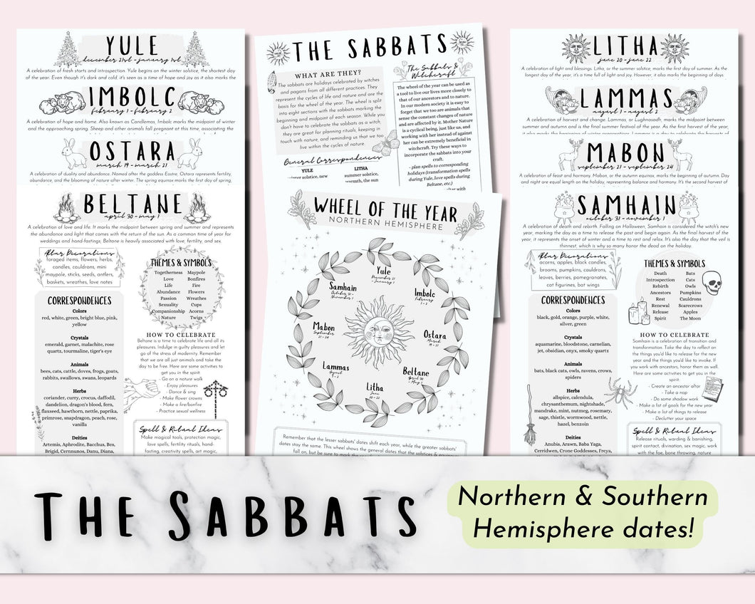 The Sabbats Printable Grimoire Pages, Wiccan Pagan Wheel of the Year