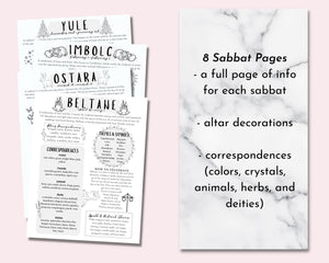 The Sabbats Printable Grimoire Pages, Wiccan Pagan Wheel of the Year